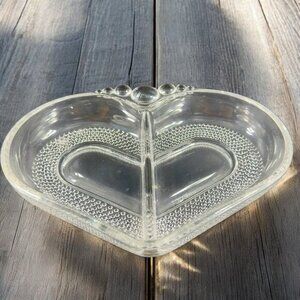 Duncan & Miller Glass‎ Teardrop Heart Divided Dish Clear Tray Dish Plate Vintage